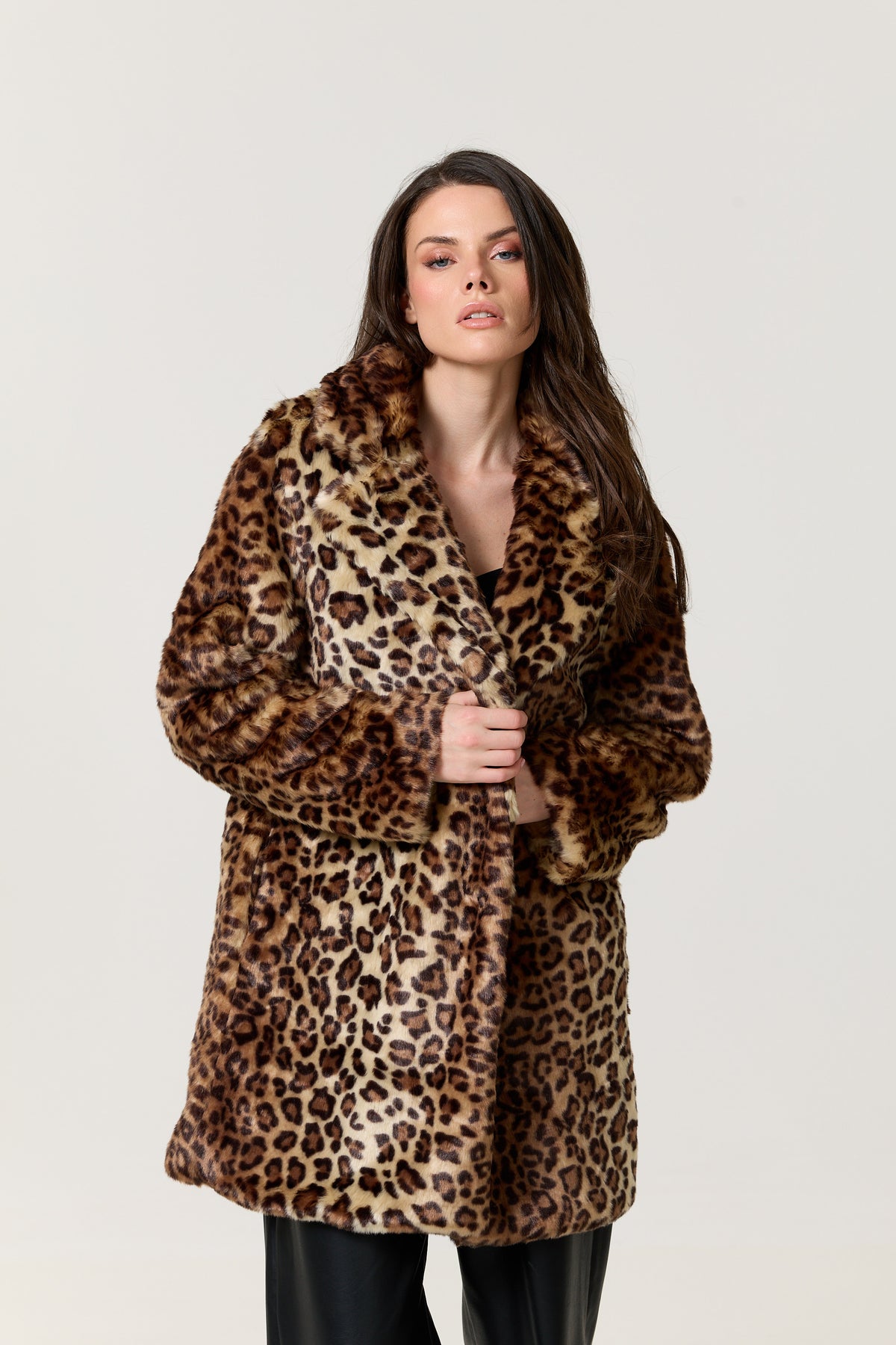 
                  
                    Leopard Print Faux Fur Coat
                  
                