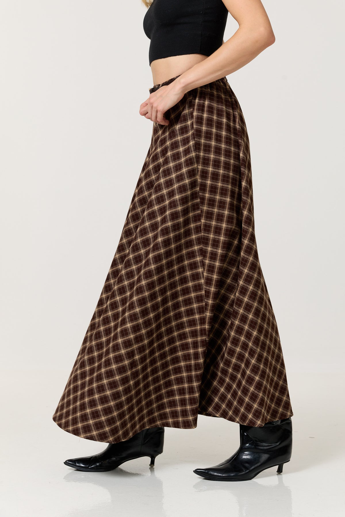 
                  
                    Brown Check Belted Maxi Skirt
                  
                