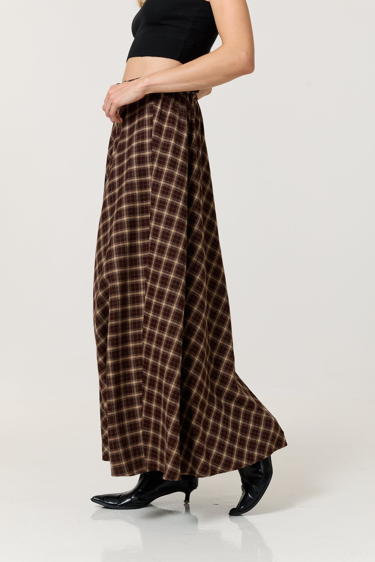 
                  
                    Brown Check Belted Maxi Skirt
                  
                