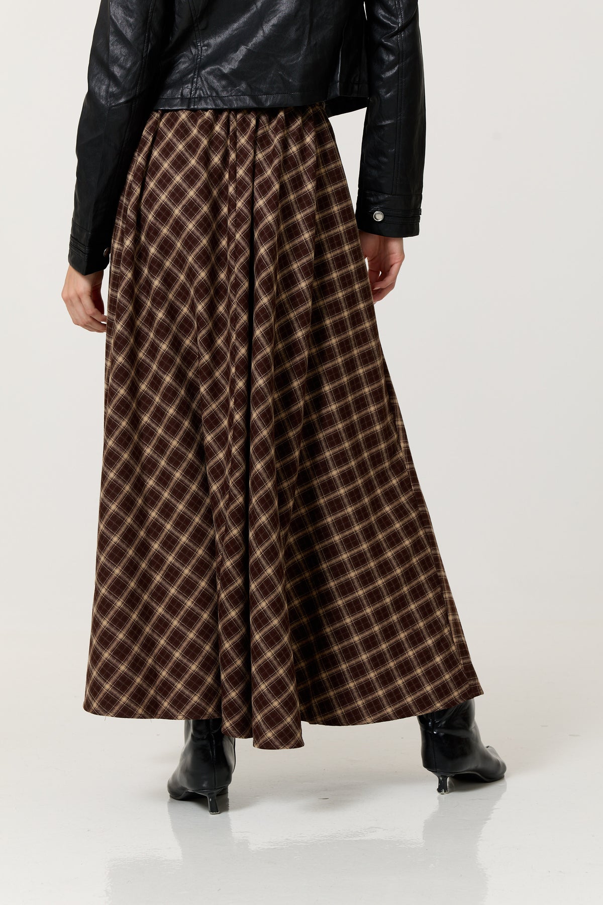 
                  
                    Brown Check Belted Maxi Skirt
                  
                