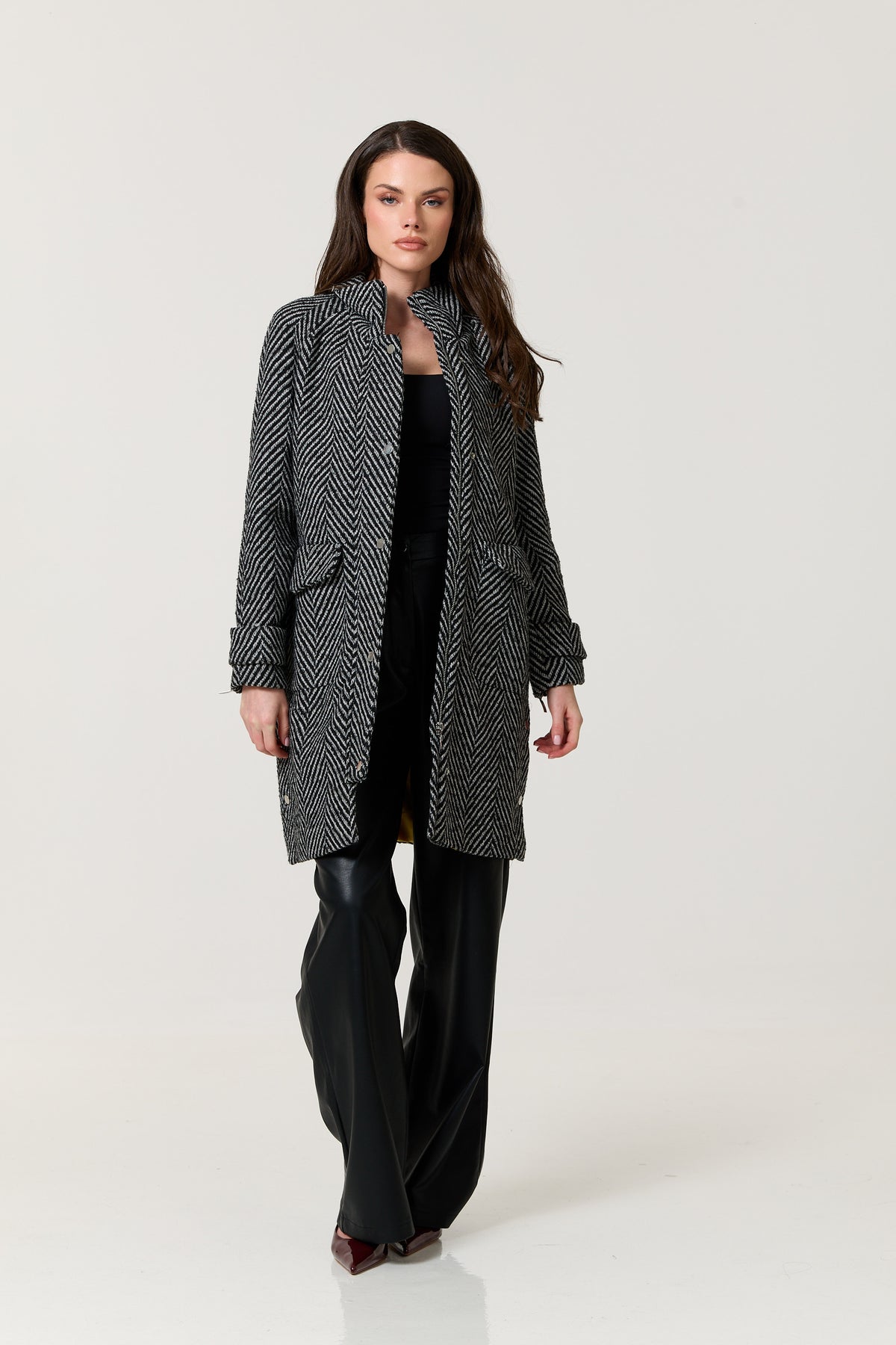
                  
                    Wool Blend Herringbone Midi Coat
                  
                
