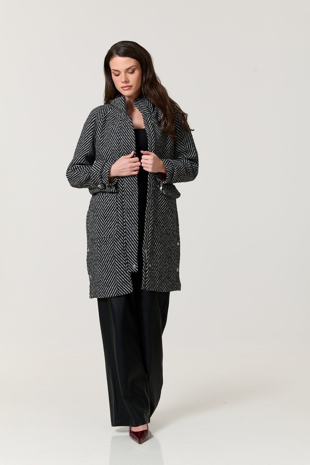 
                  
                    Wool Blend Herringbone Midi Coat
                  
                