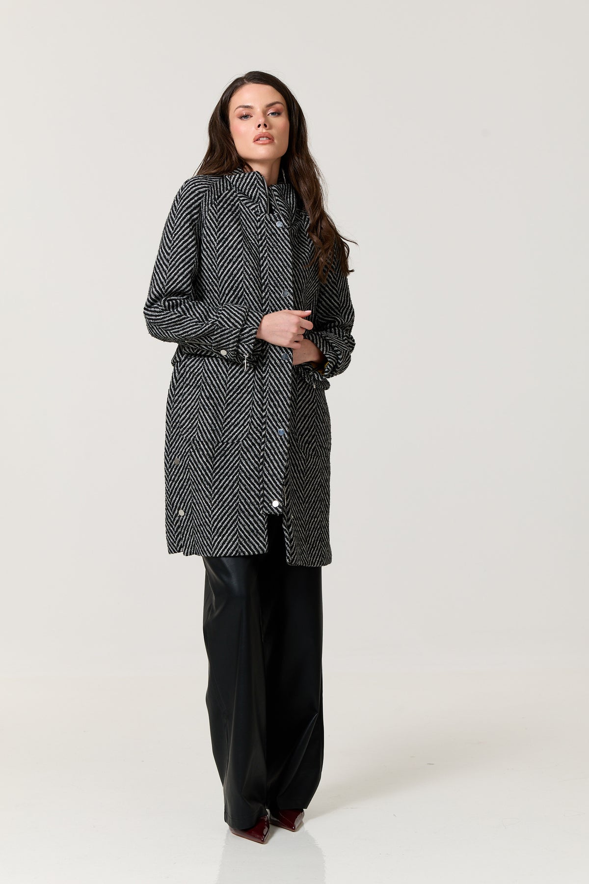 
                  
                    Wool Blend Herringbone Midi Coat
                  
                