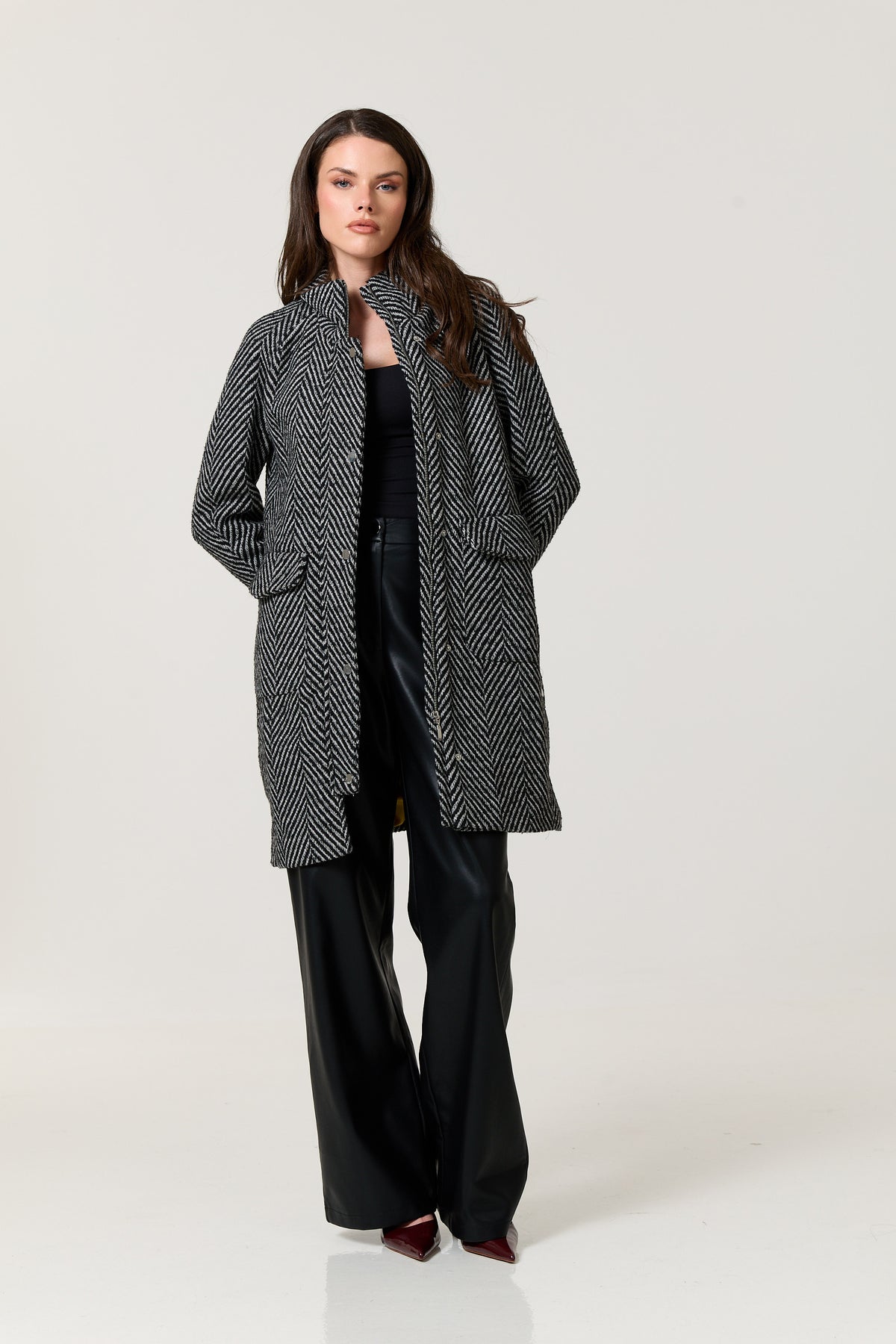 
                  
                    Wool Blend Herringbone Midi Coat
                  
                
