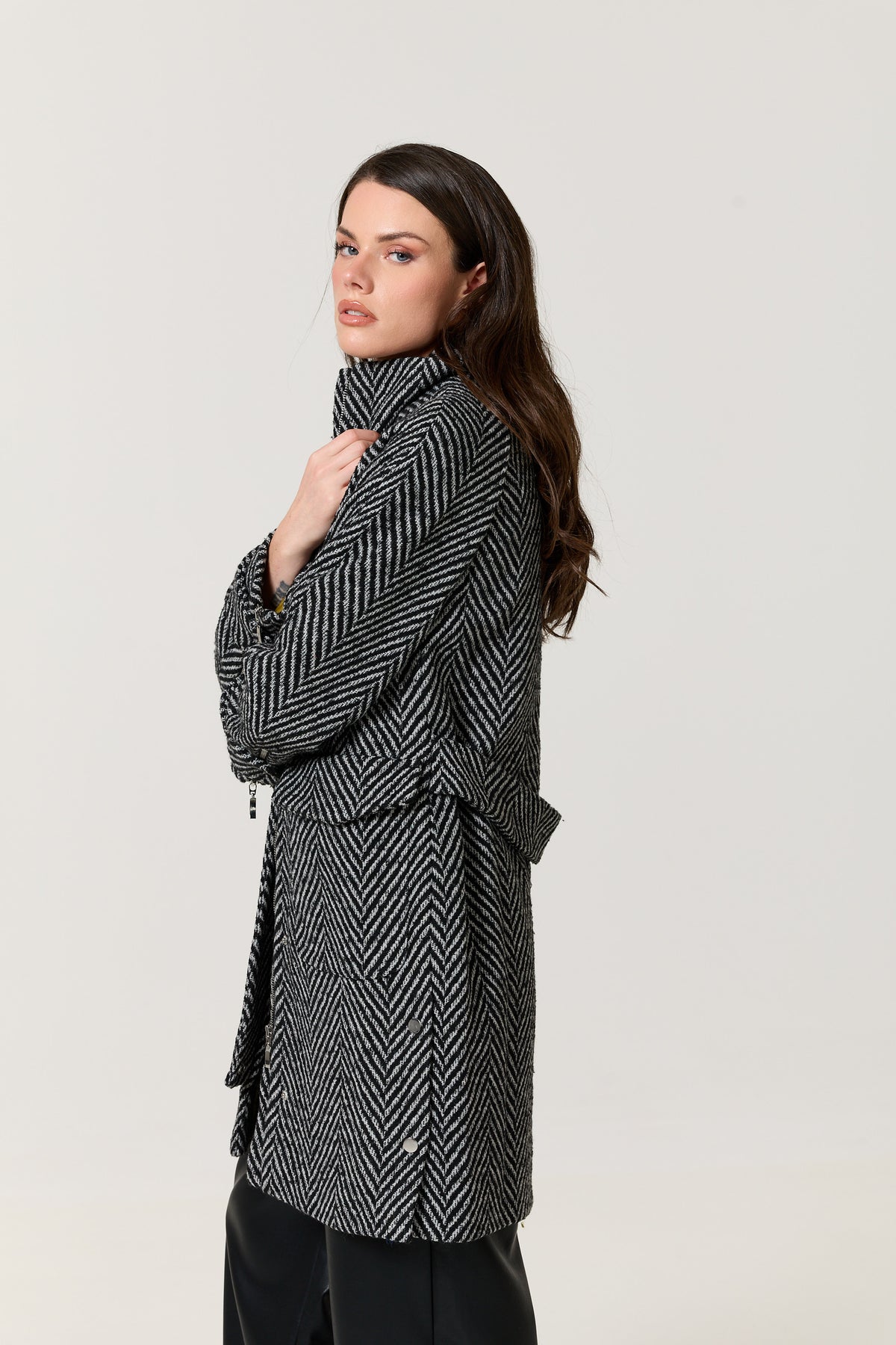 
                  
                    Wool Blend Herringbone Midi Coat
                  
                