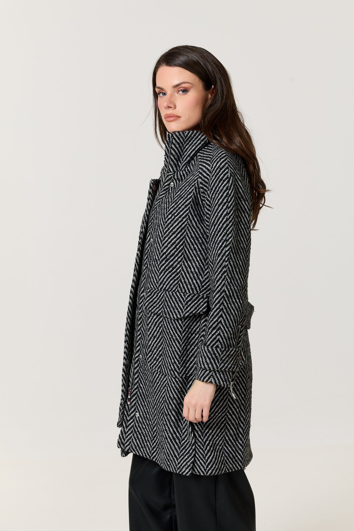 
                  
                    Wool Blend Herringbone Midi Coat
                  
                