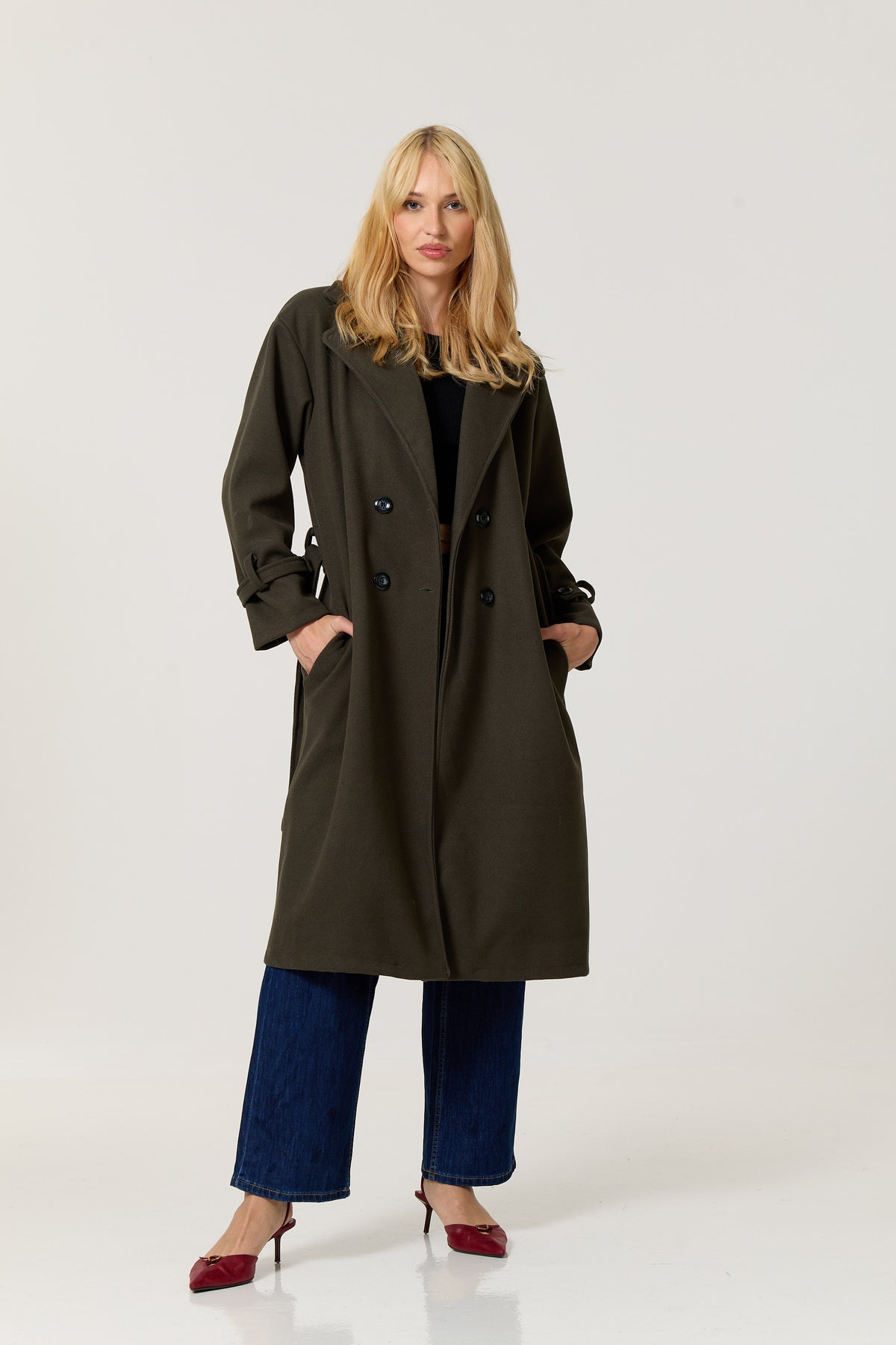 
                  
                    Khaki Double Breasted Belted Coat
                  
                