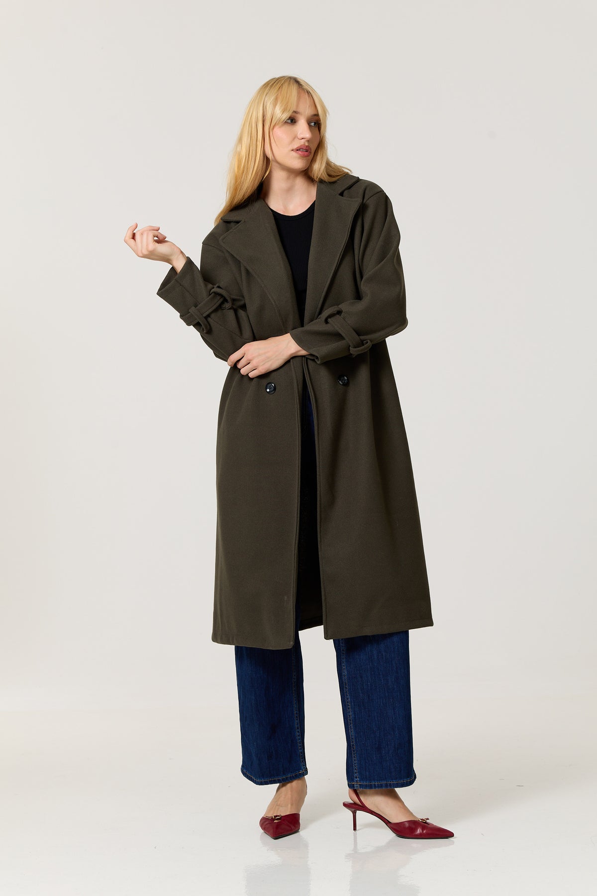 
                  
                    Khaki Double Breasted Belted Coat
                  
                