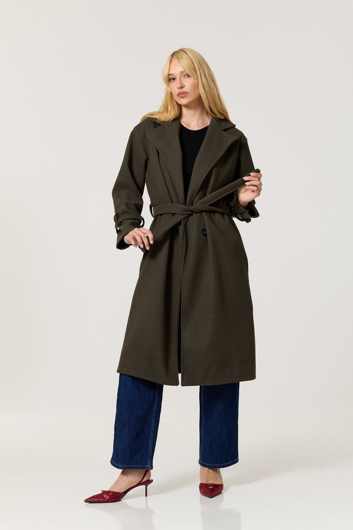 
                  
                    Khaki Double Breasted Belted Coat
                  
                