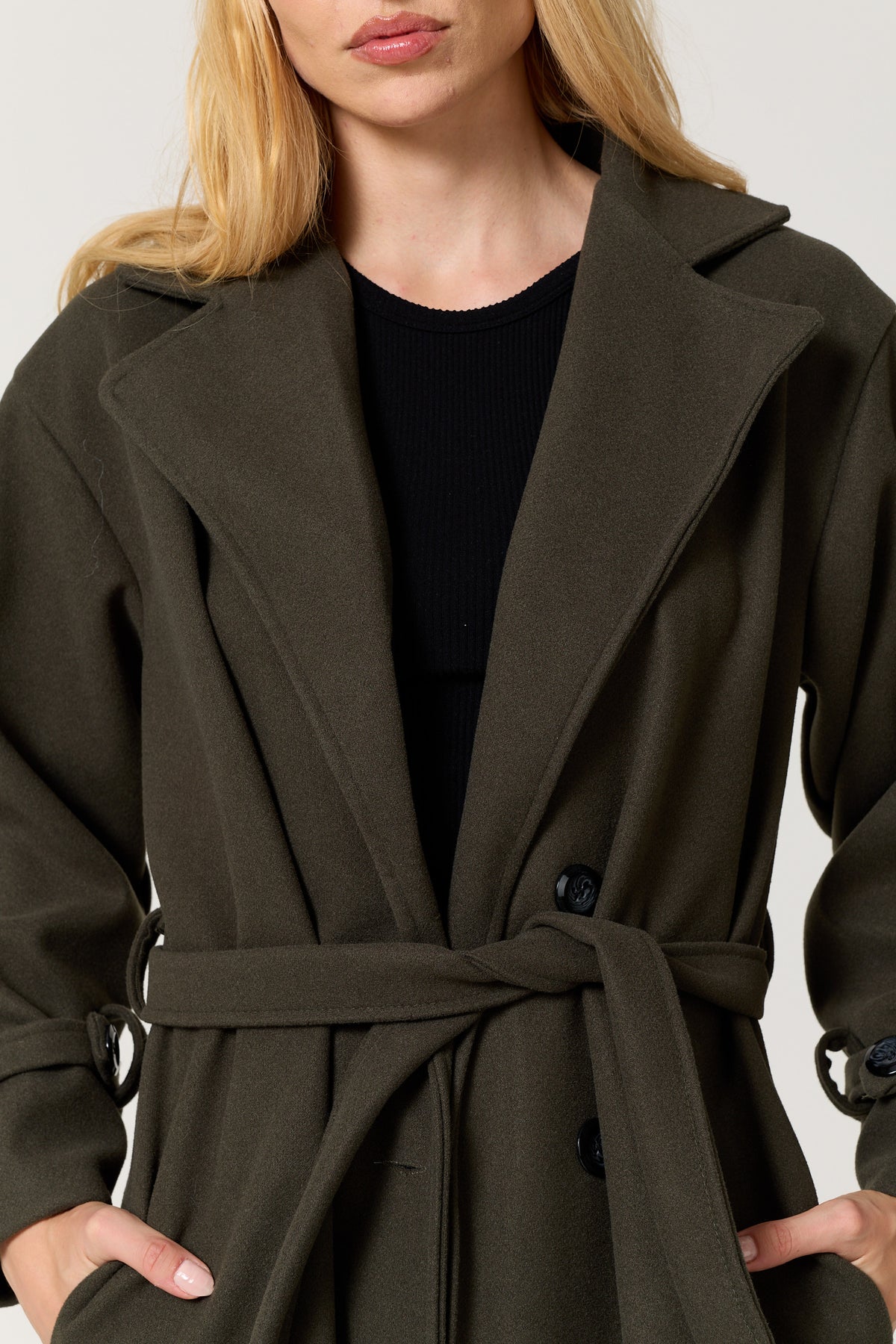 
                  
                    Khaki Double Breasted Belted Coat
                  
                