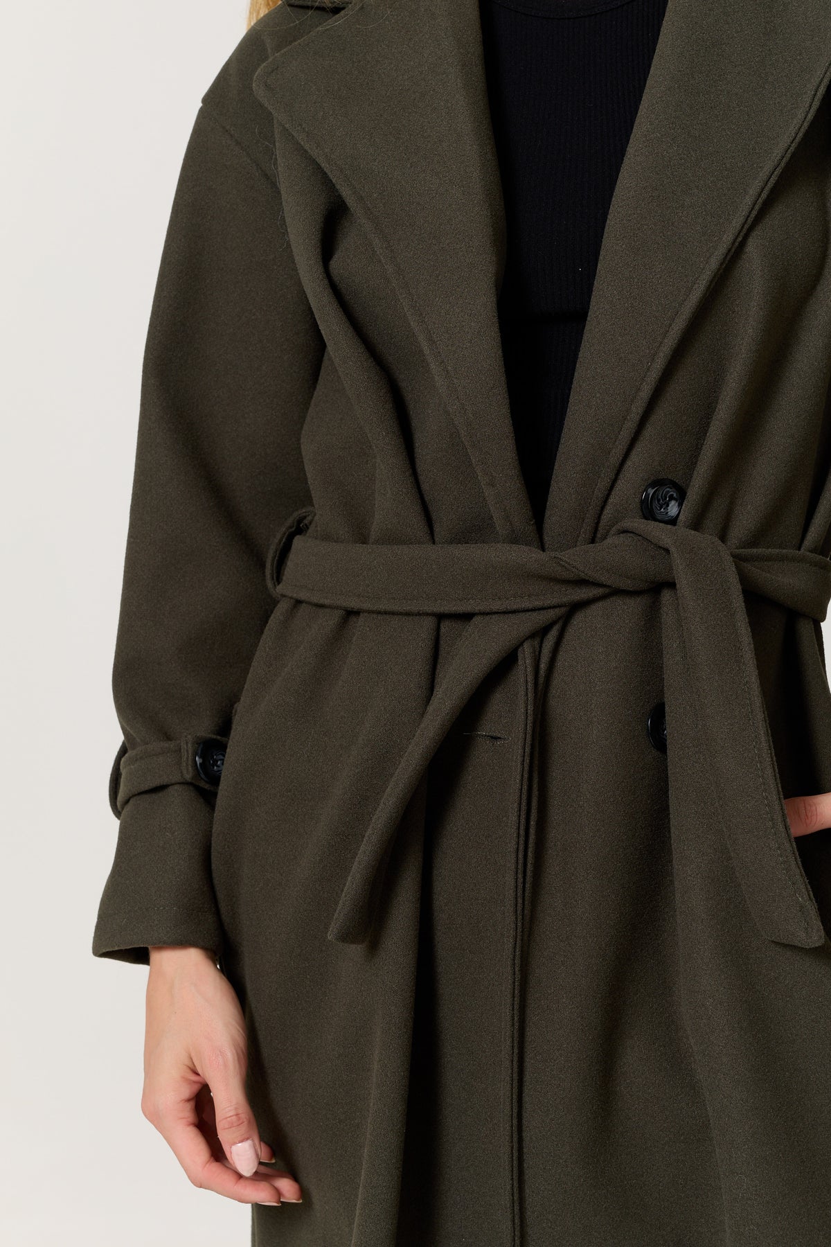 
                  
                    Khaki Double Breasted Belted Coat
                  
                