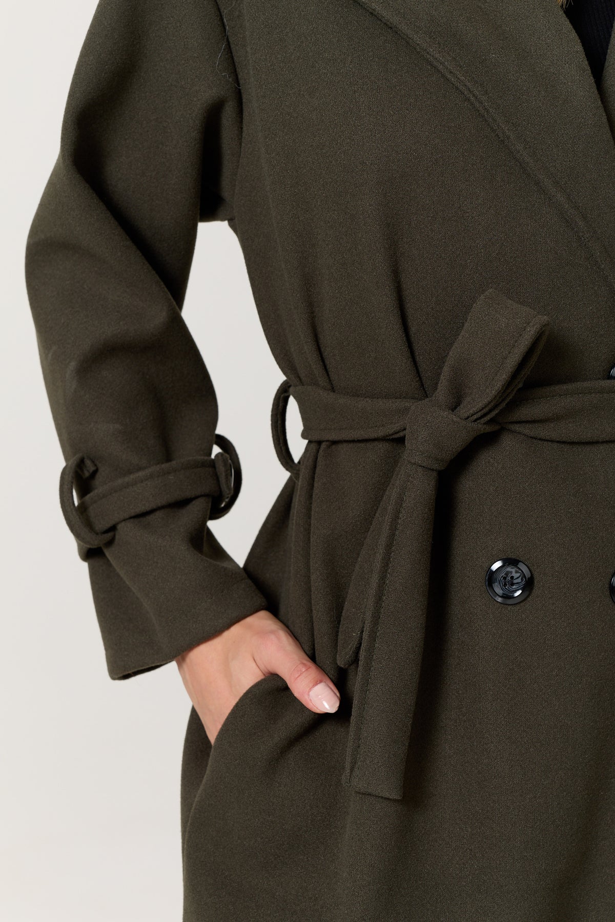 
                  
                    Khaki Double Breasted Belted Coat
                  
                