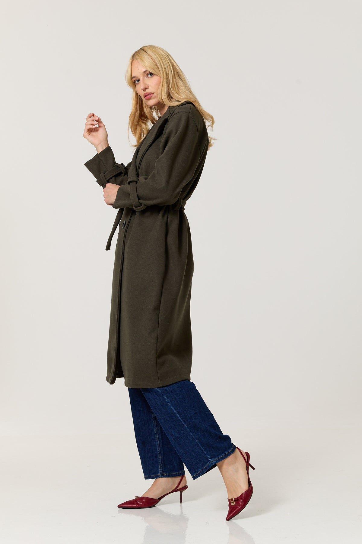
                  
                    Khaki Double Breasted Belted Coat
                  
                