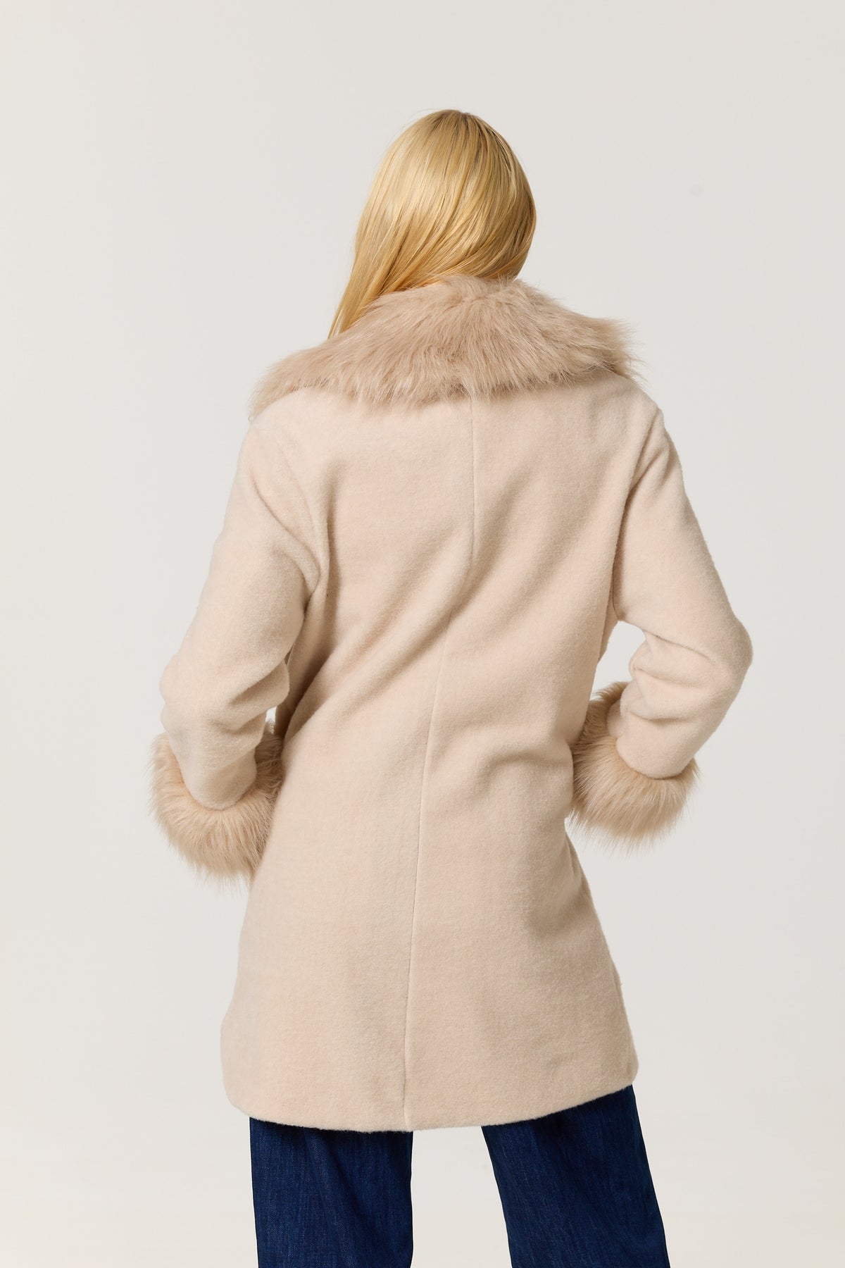 
                  
                    Cream Faux Fur Trim Long Coat
                  
                