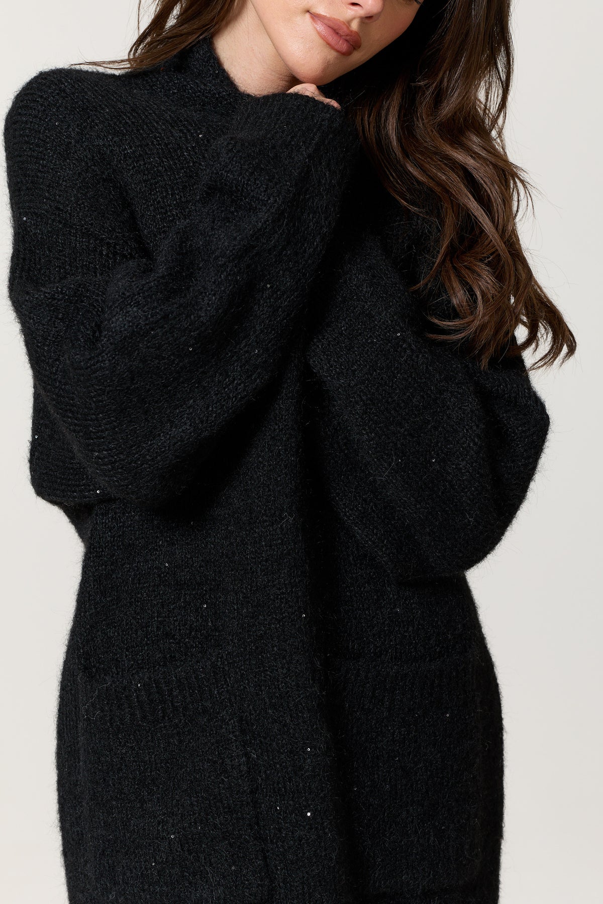 
                  
                    Black Shimmer Longline Knitted Cardigan
                  
                
