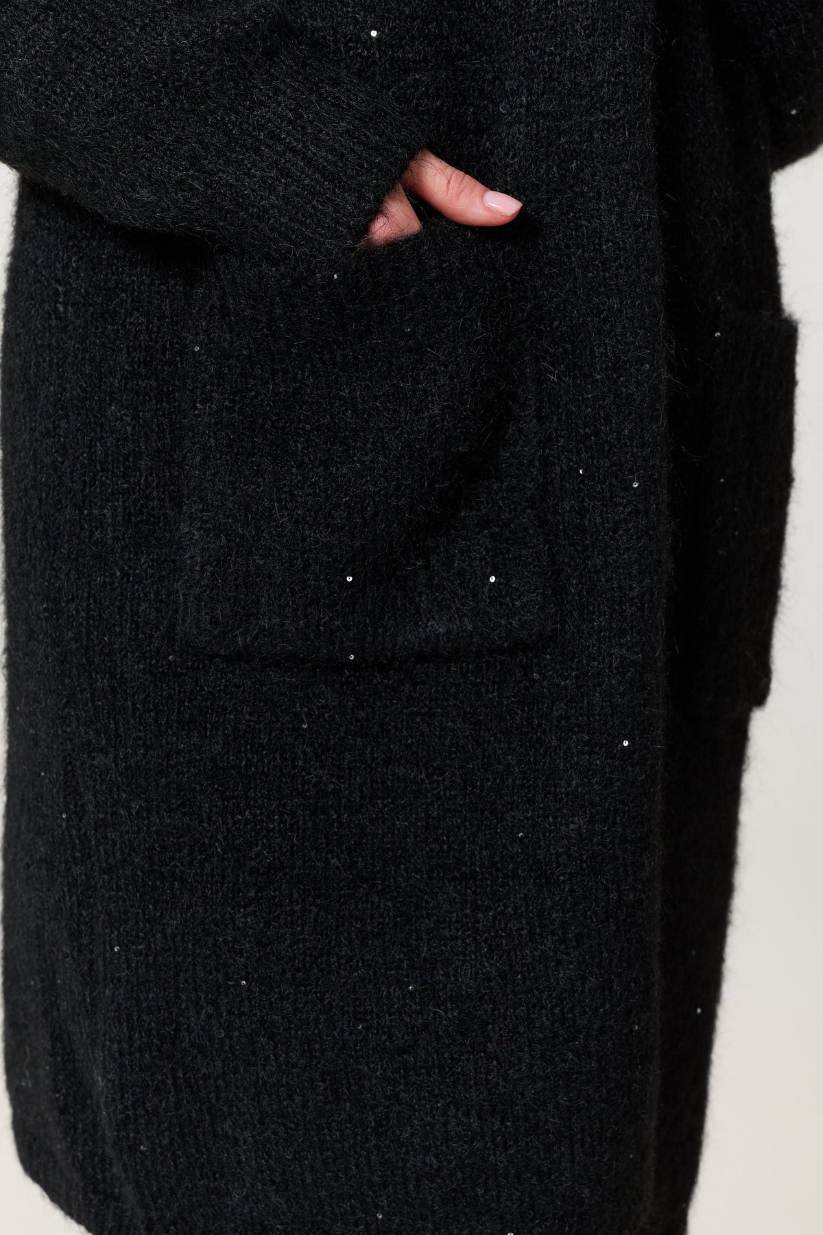 
                  
                    Black Shimmer Longline Knitted Cardigan
                  
                