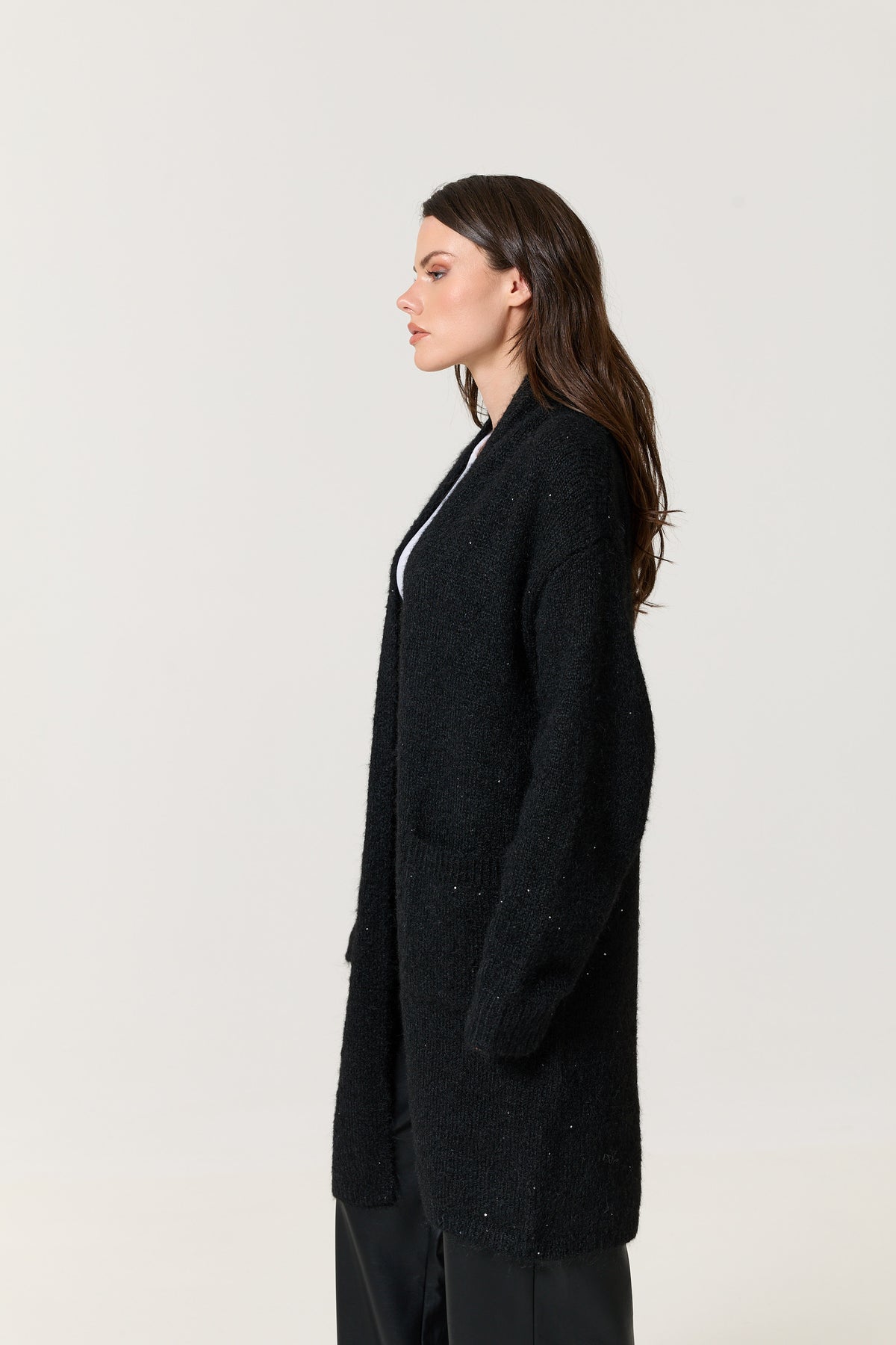 
                  
                    Black Shimmer Longline Knitted Cardigan
                  
                