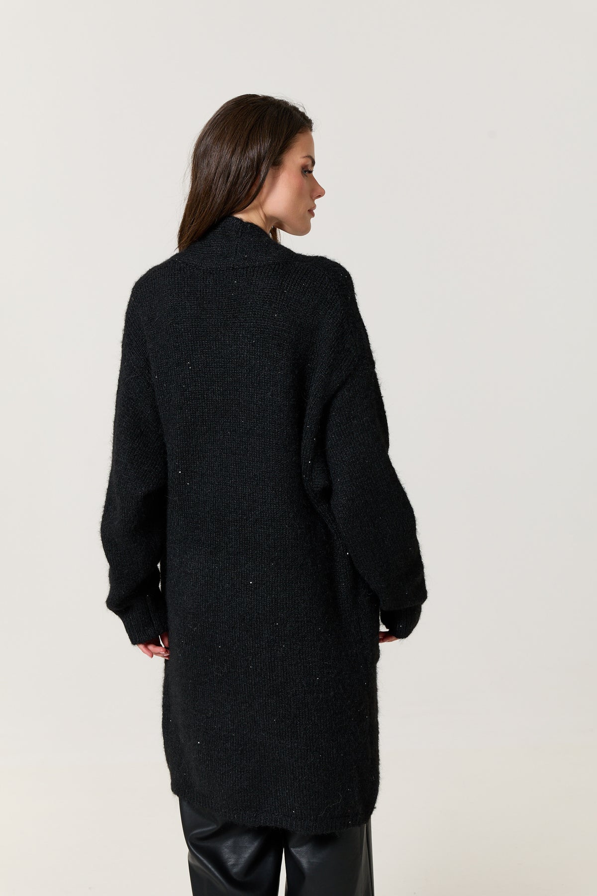 
                  
                    Black Shimmer Longline Knitted Cardigan
                  
                