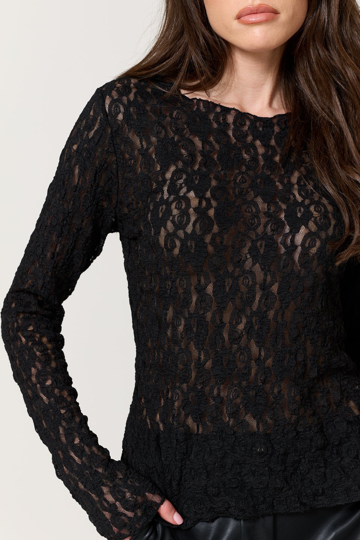 
                  
                    Black Sheer Lace Long Sleeve Top
                  
                