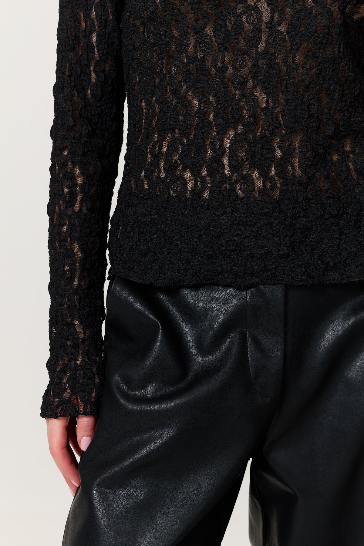 
                  
                    Black Sheer Lace Long Sleeve Top
                  
                