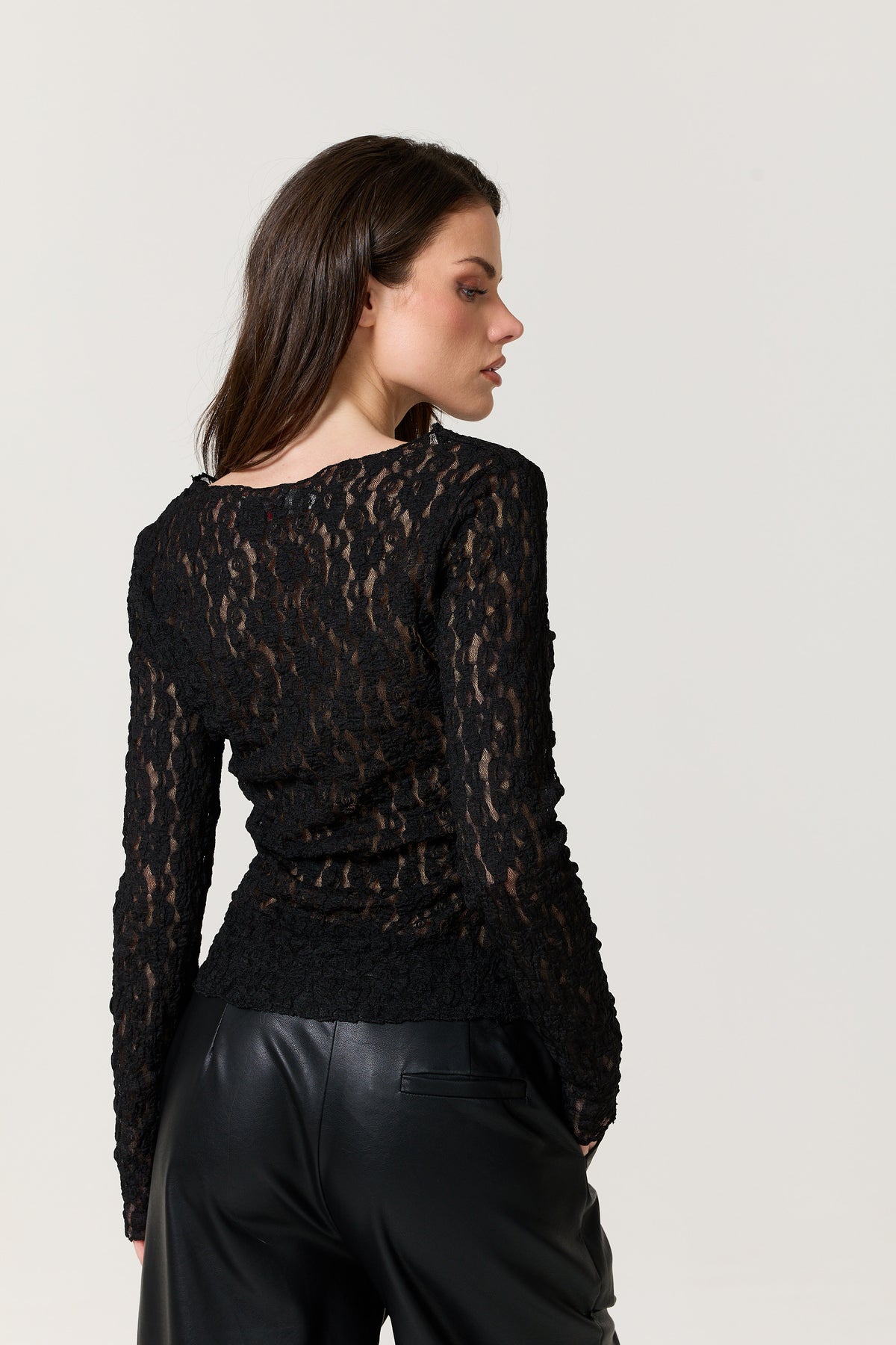 
                  
                    Black Sheer Lace Long Sleeve Top
                  
                