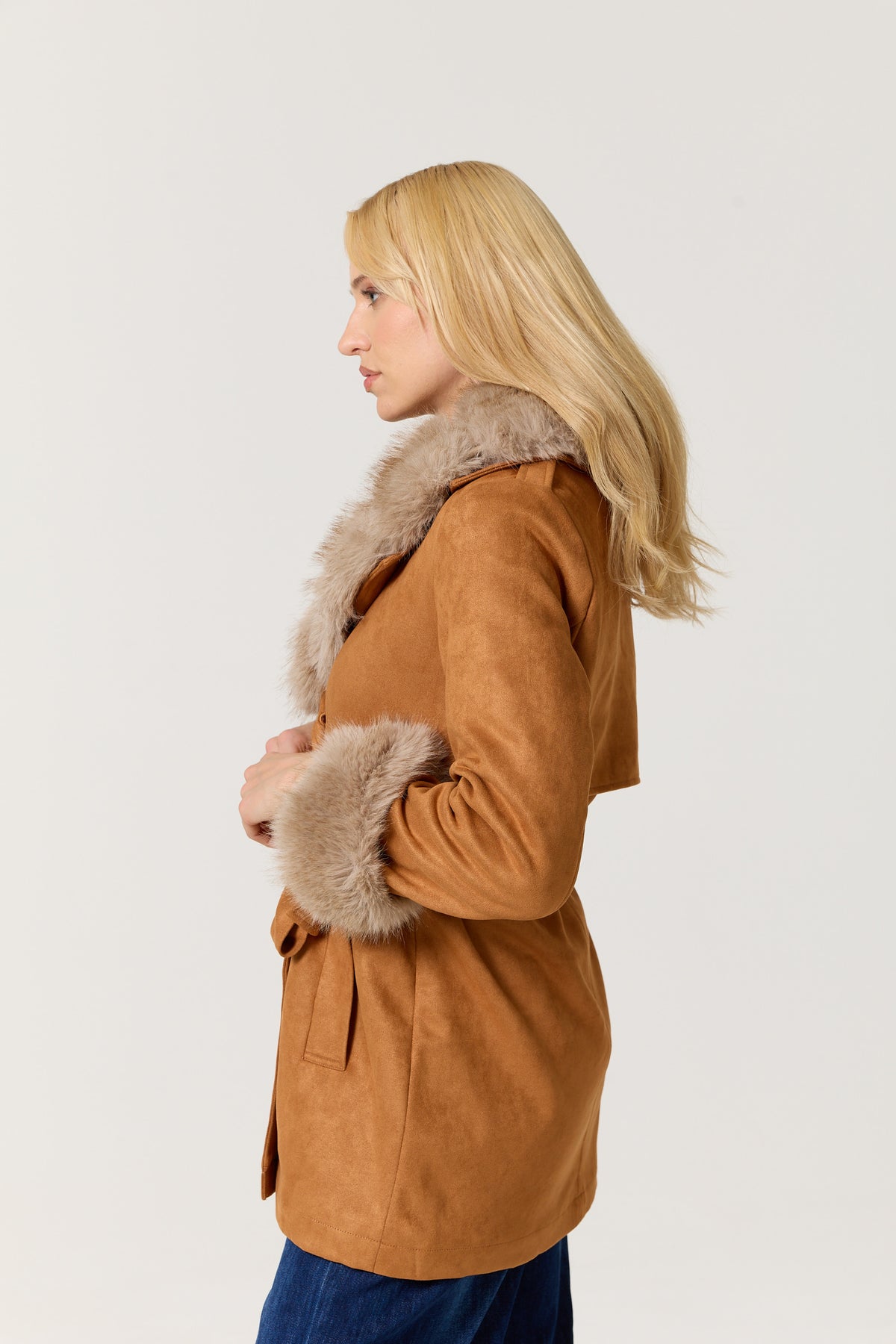 
                  
                    Camel Faux Fur Trim Belted Coat
                  
                