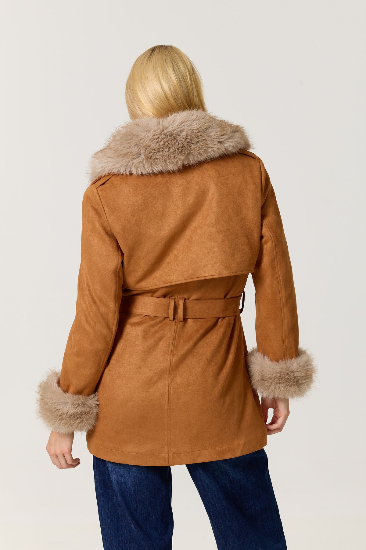 
                  
                    Camel Faux Fur Trim Belted Coat
                  
                