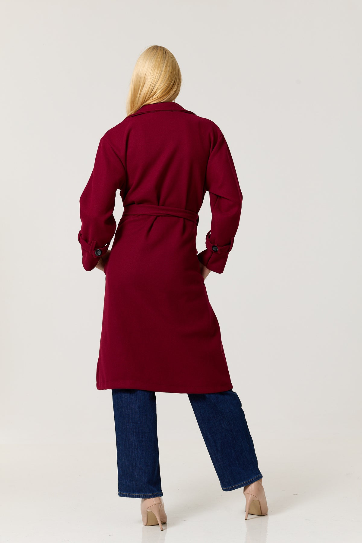 
                  
                    Burgundy Double Breasted Belted Coat
                  
                