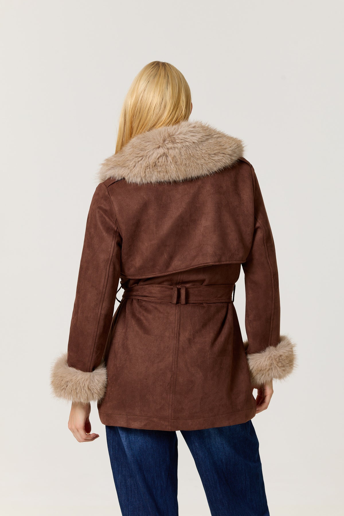 
                  
                    Brown Faux Fur Trim Belted Coat
                  
                