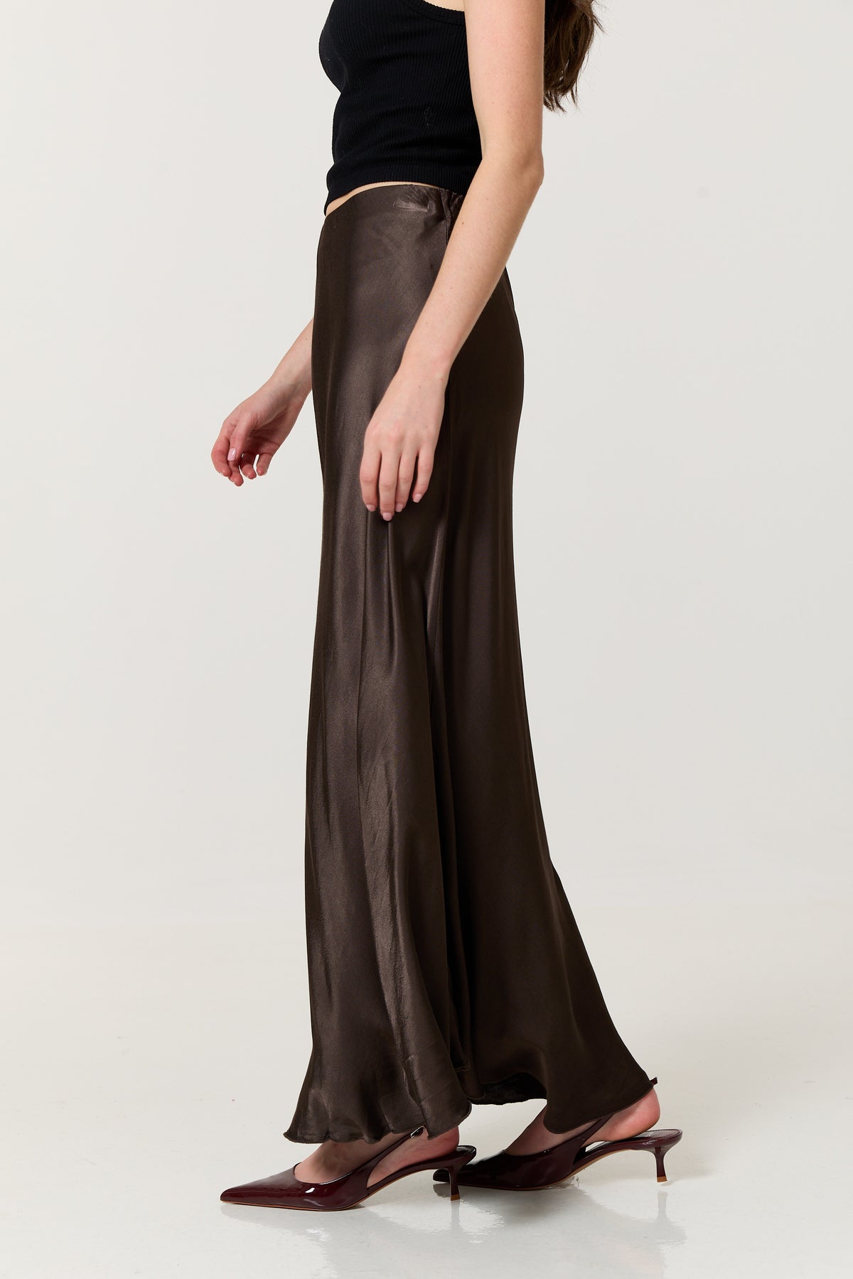 
                  
                    Chocolate Brown Satin Maxi Skirt
                  
                