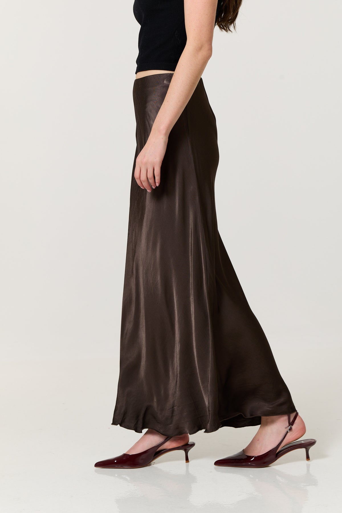 
                  
                    Chocolate Brown Satin Maxi Skirt
                  
                