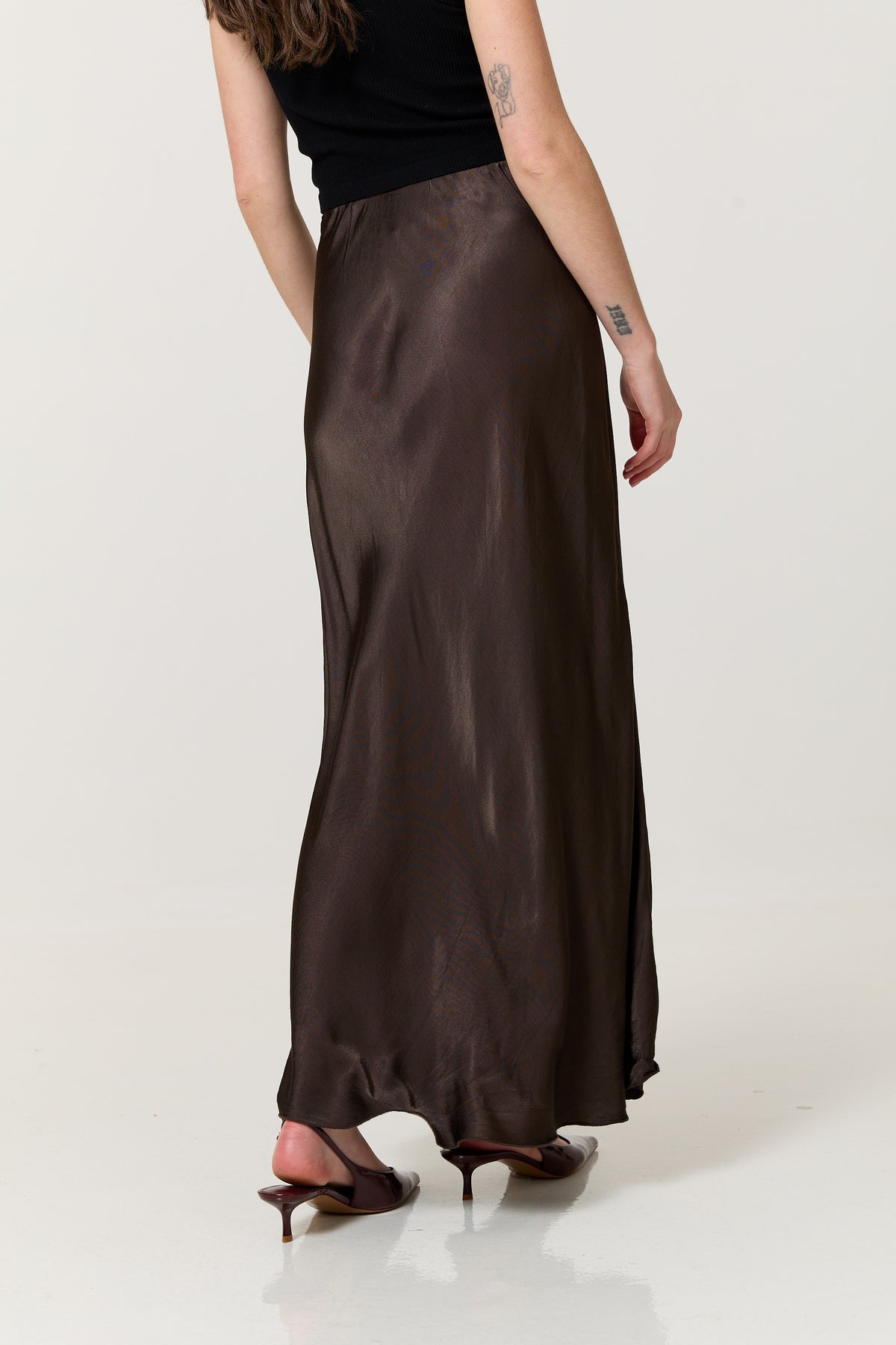 
                  
                    Chocolate Brown Satin Maxi Skirt
                  
                