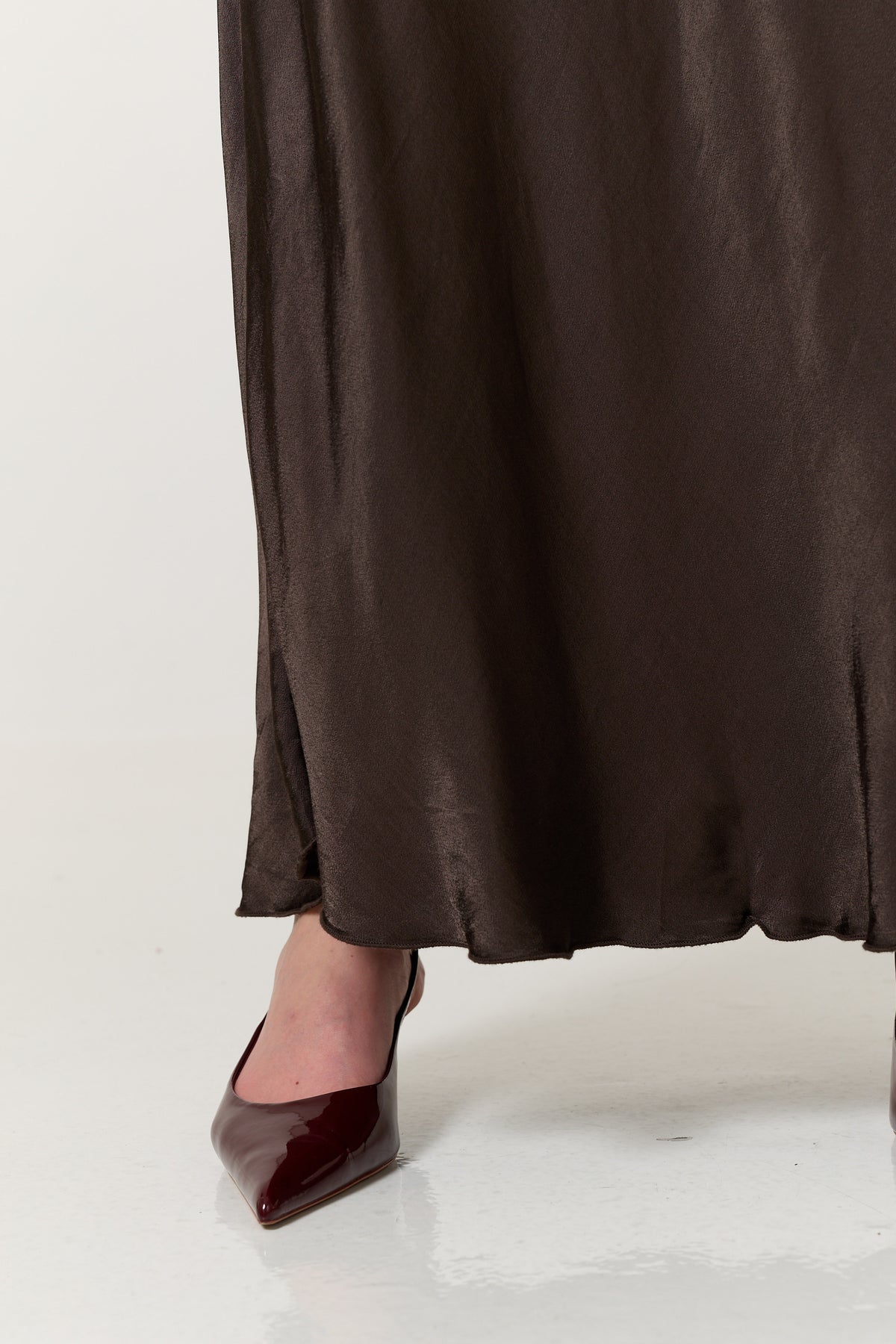 
                  
                    Chocolate Brown Satin Maxi Skirt
                  
                