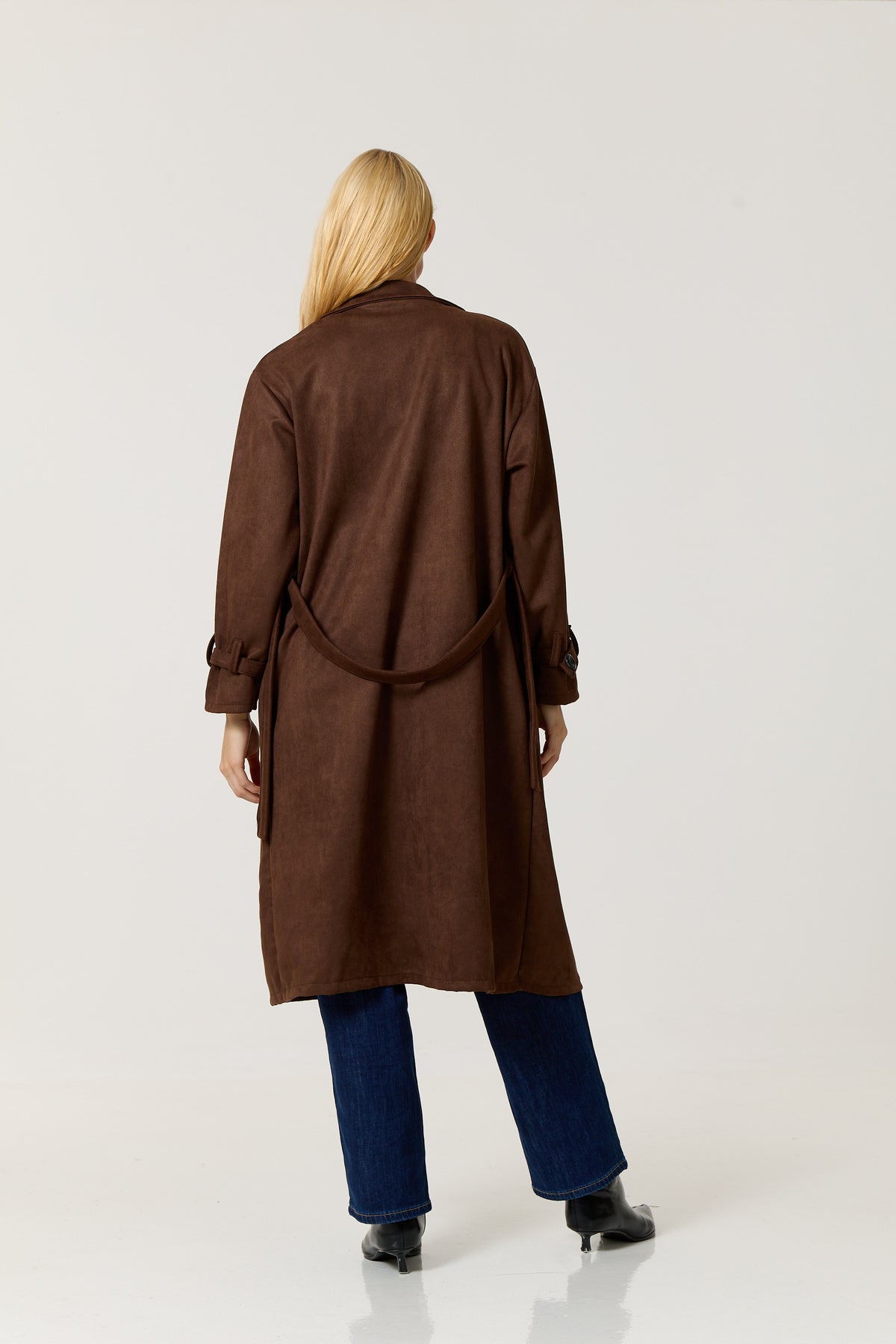 
                  
                    Brown Faux Suede Belted Trench Coat
                  
                