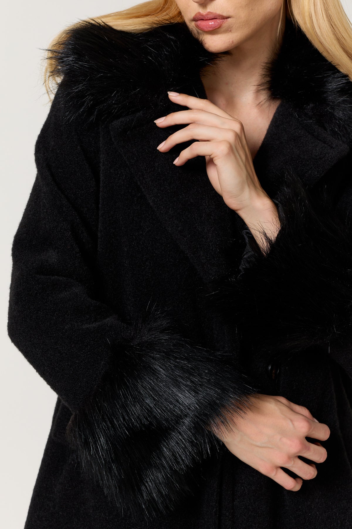 
                  
                    Black Faux Fur Trim Long Coat
                  
                
