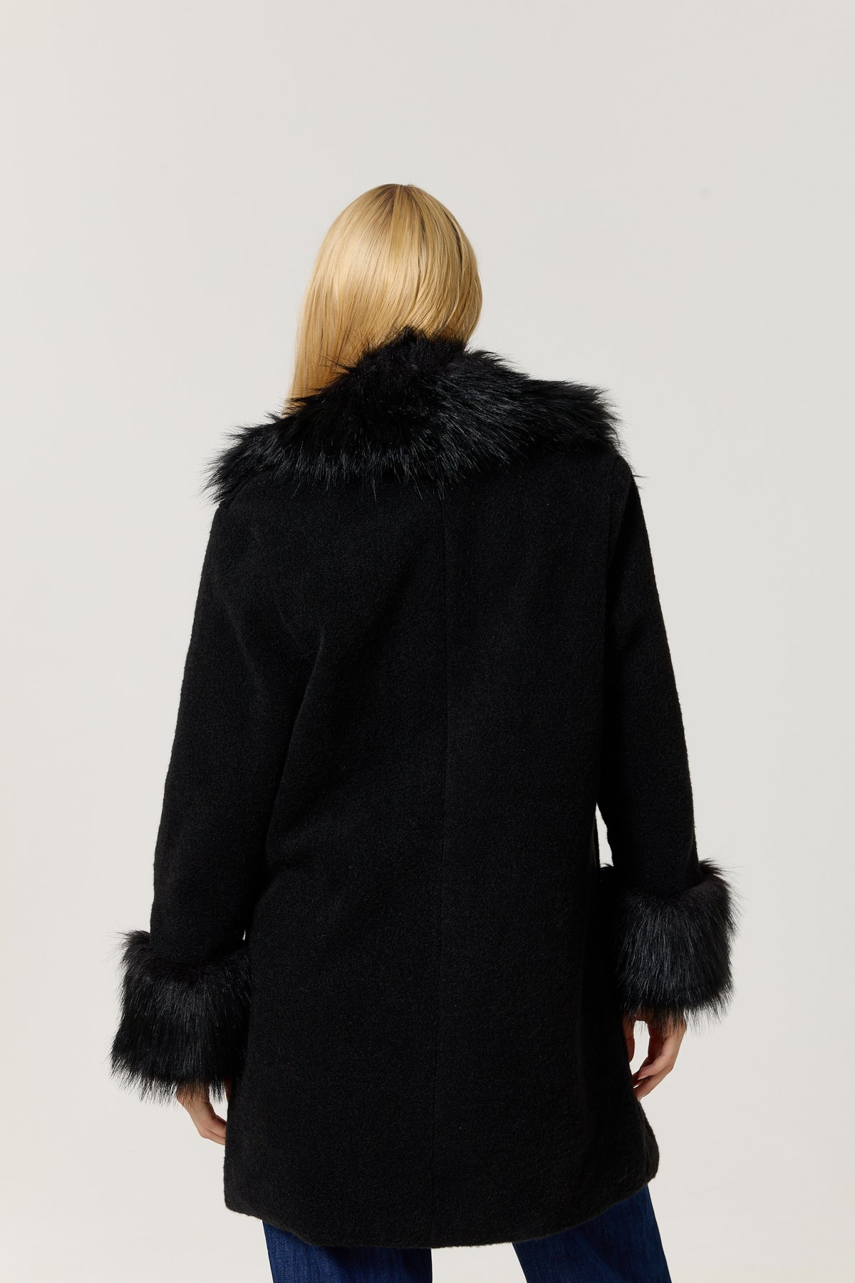 
                  
                    Black Faux Fur Trim Long Coat
                  
                