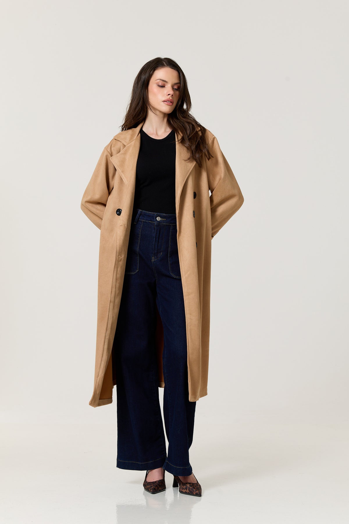 
                  
                    Camel Faux Suede Belted Trench Coat
                  
                
