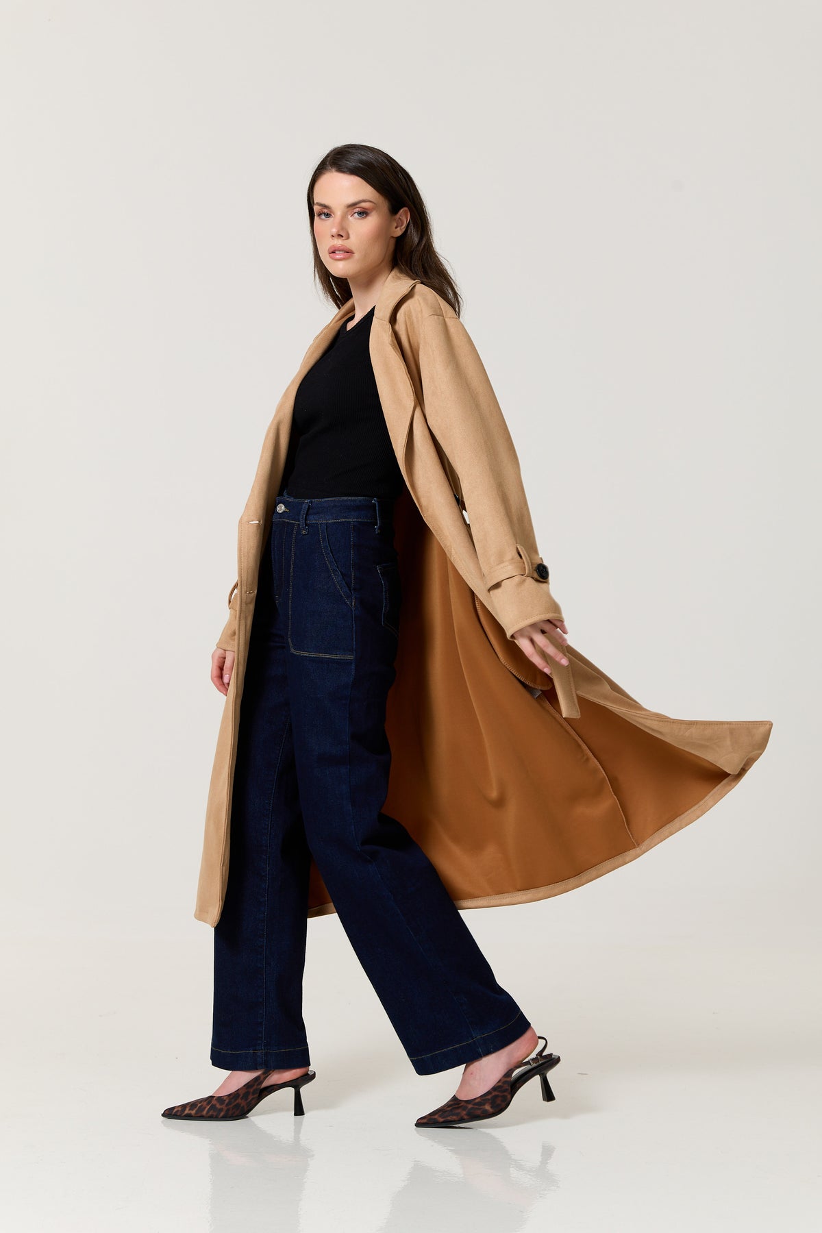 
                  
                    Camel Faux Suede Belted Trench Coat
                  
                