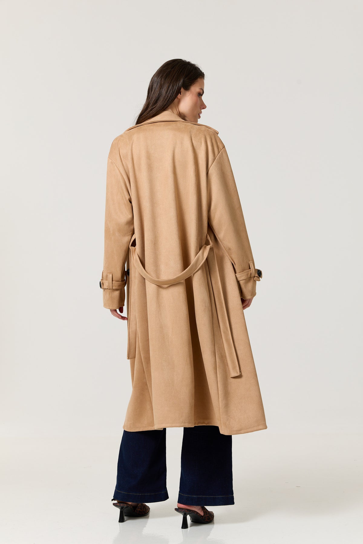 
                  
                    Camel Faux Suede Belted Trench Coat
                  
                