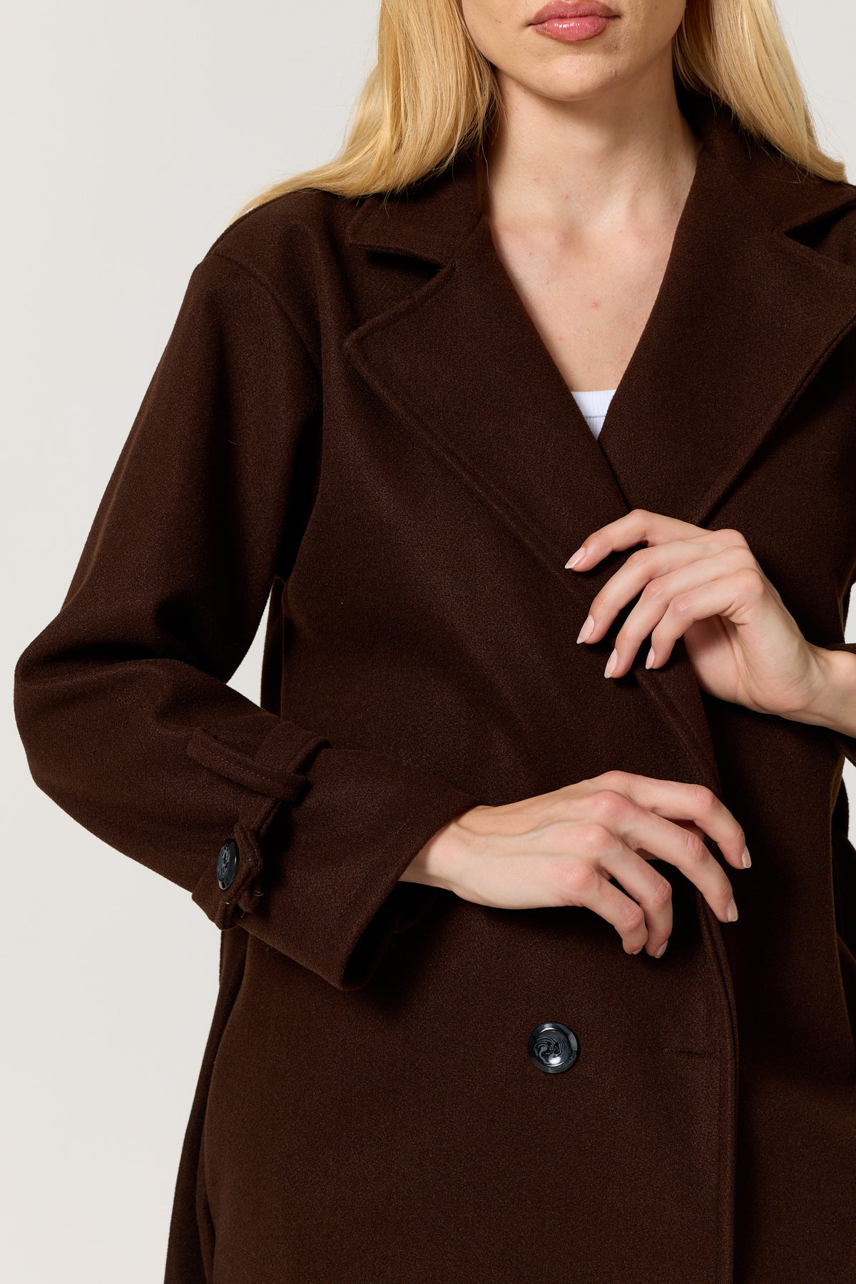 
                  
                    Brown Double Breasted Belted Long Coat
                  
                