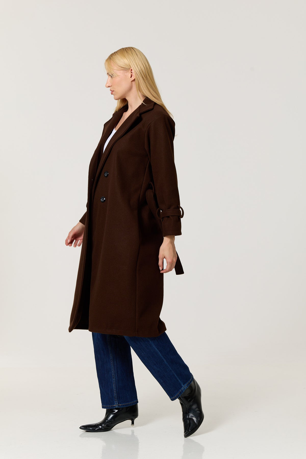 
                  
                    Brown Double Breasted Belted Long Coat
                  
                
