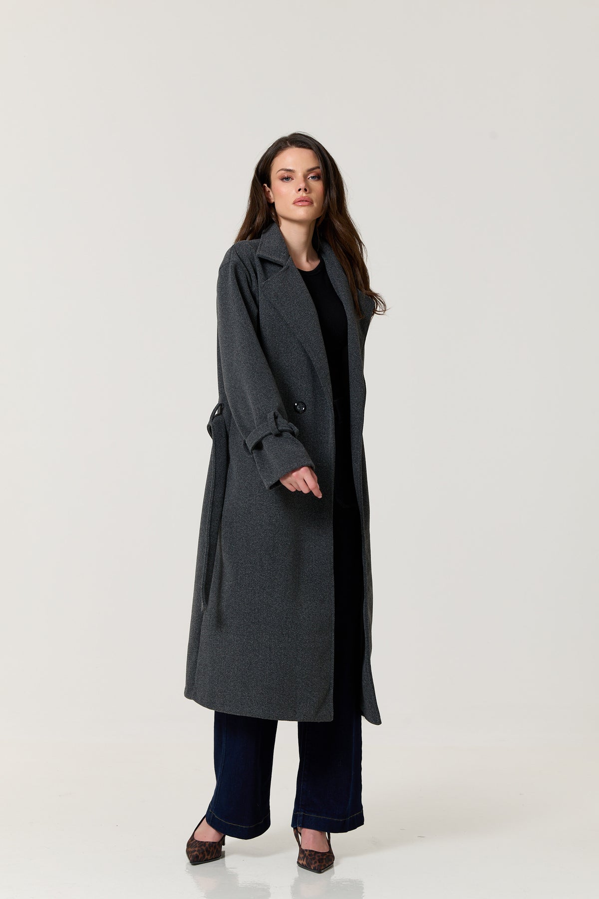 
                  
                    Charcoal Double Breasted Belted Coat
                  
                
