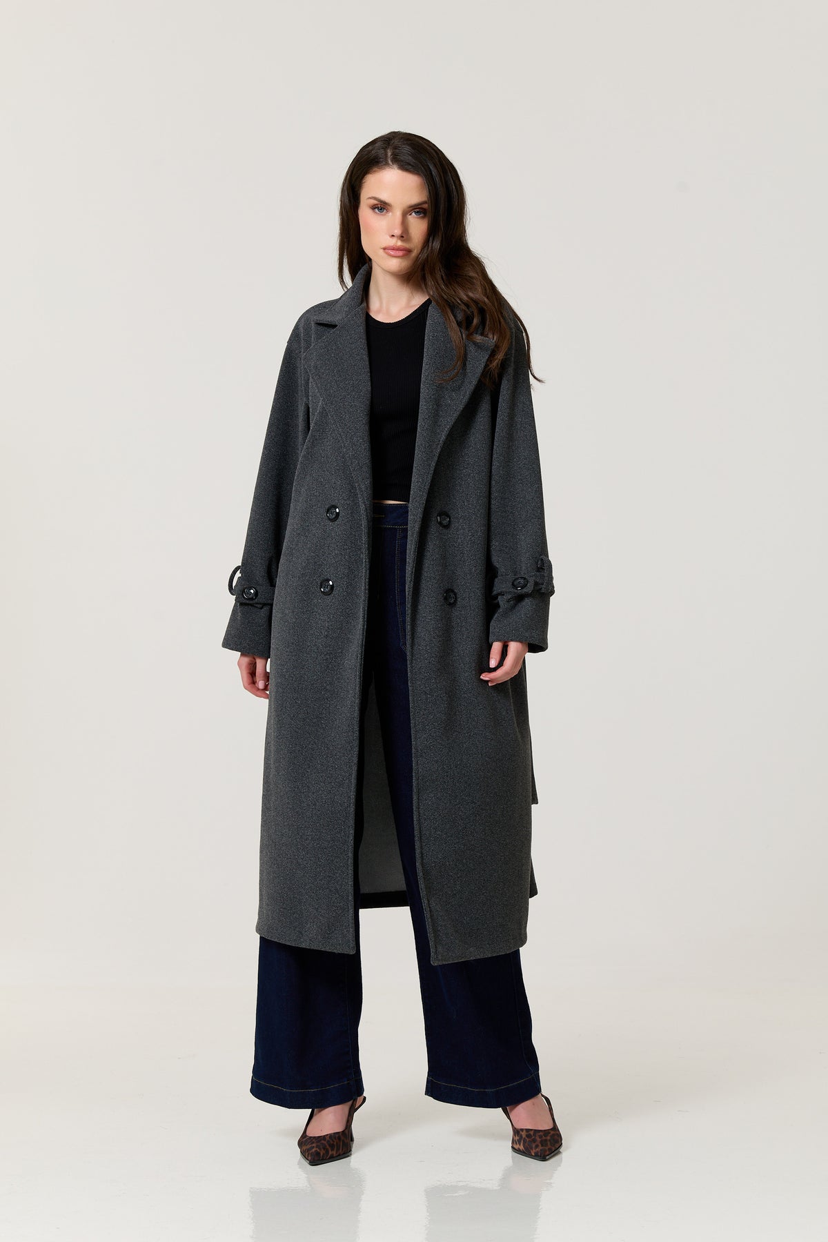 
                  
                    Charcoal Double Breasted Belted Coat
                  
                