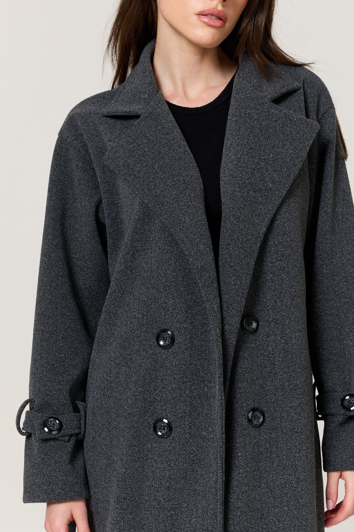 
                  
                    Charcoal Double Breasted Belted Coat
                  
                