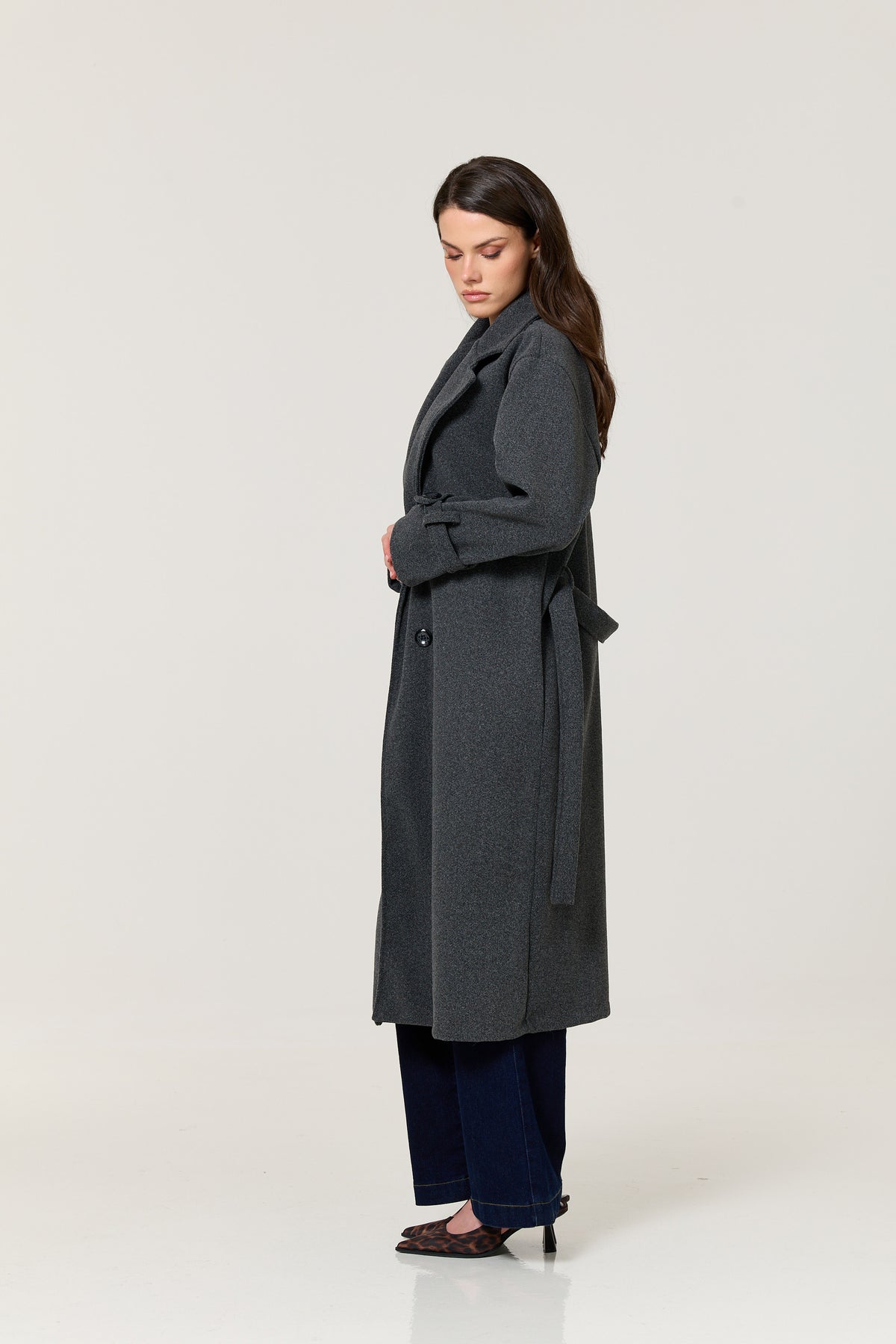 
                  
                    Charcoal Double Breasted Belted Coat
                  
                