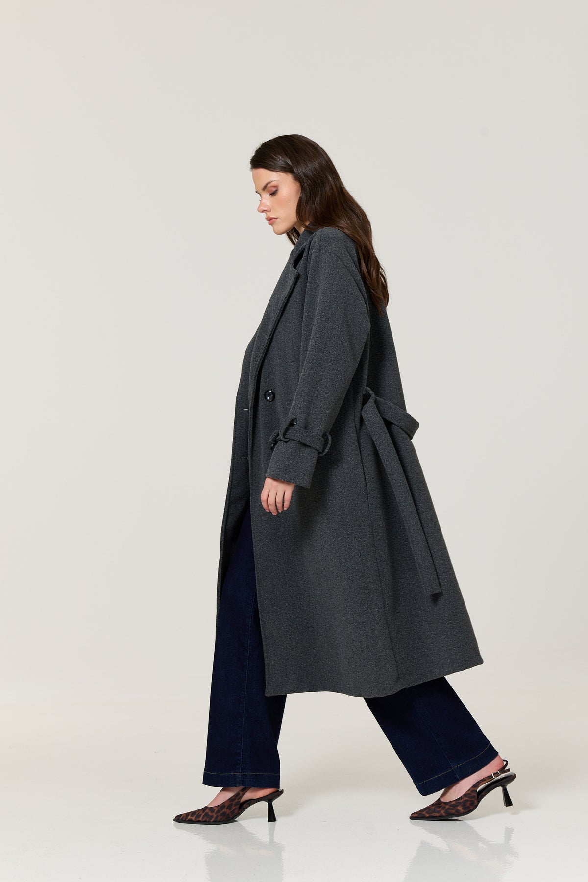 
                  
                    Charcoal Double Breasted Belted Coat
                  
                