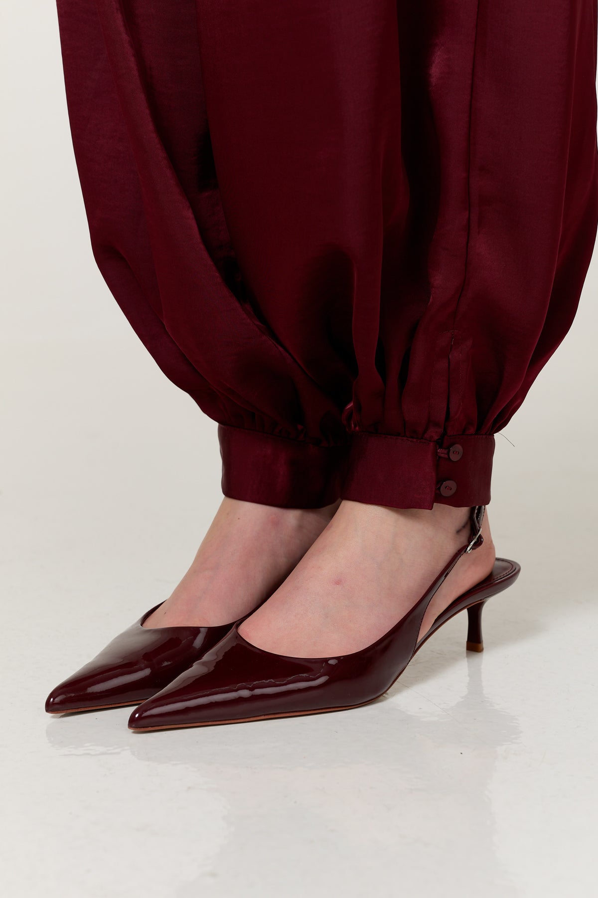 
                  
                    Burgundy Satin Balloon Trousers
                  
                