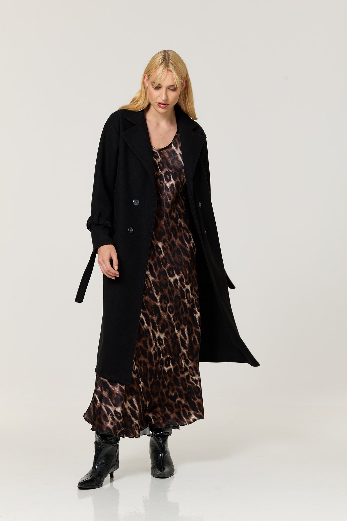 
                  
                    Black Double Breasted Belted Long Coat
                  
                