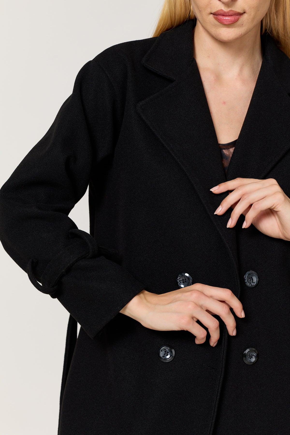 
                  
                    Black Double Breasted Belted Long Coat
                  
                