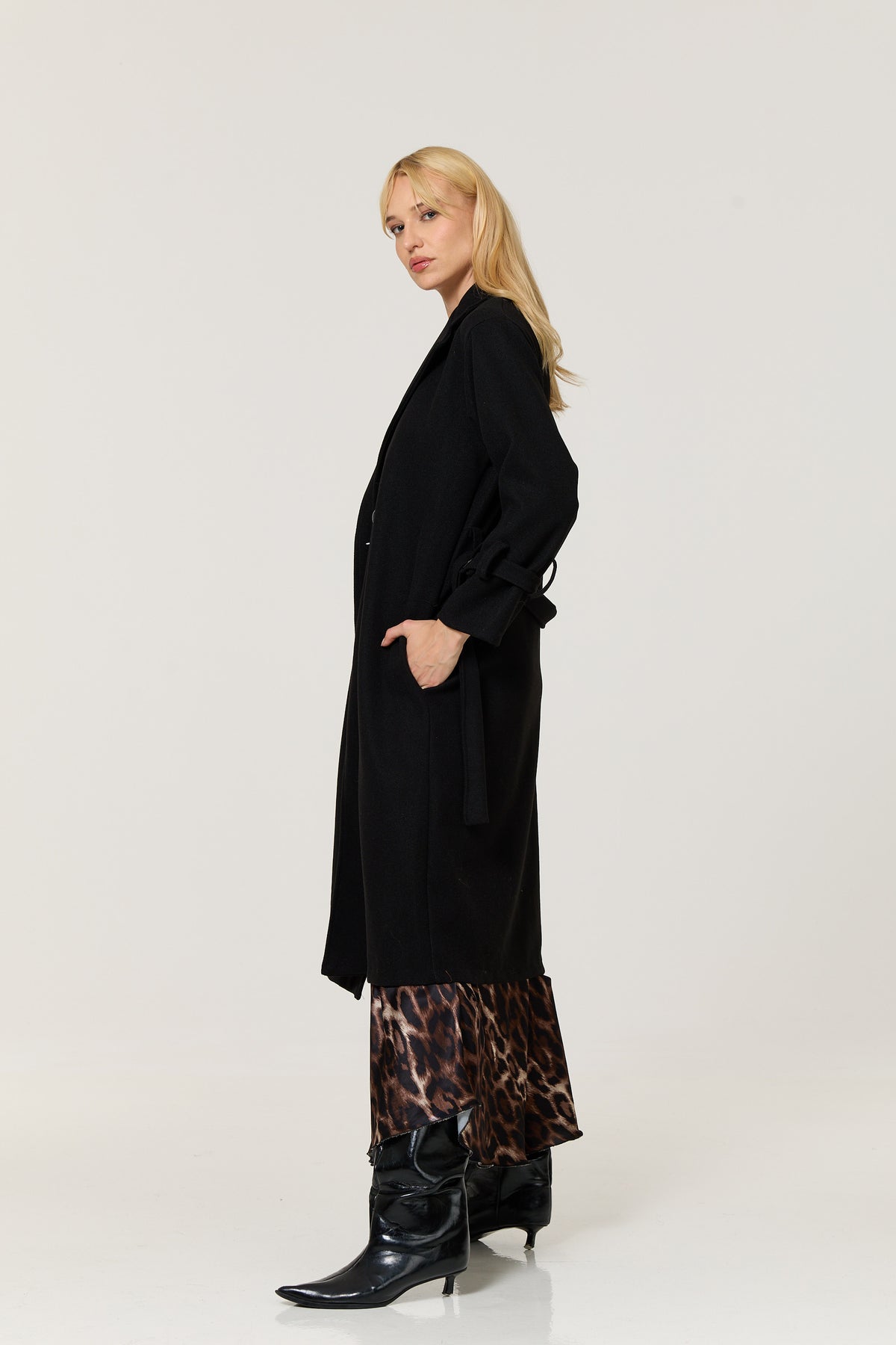 
                  
                    Black Double Breasted Belted Long Coat
                  
                